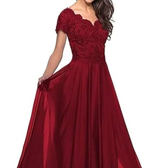 FAB FLOWY MOTHER OF THE BRIDE CHIFFON SKIRT CORSET LACED BACK DRESS GOWN MERLOT - Picture 1 of 11